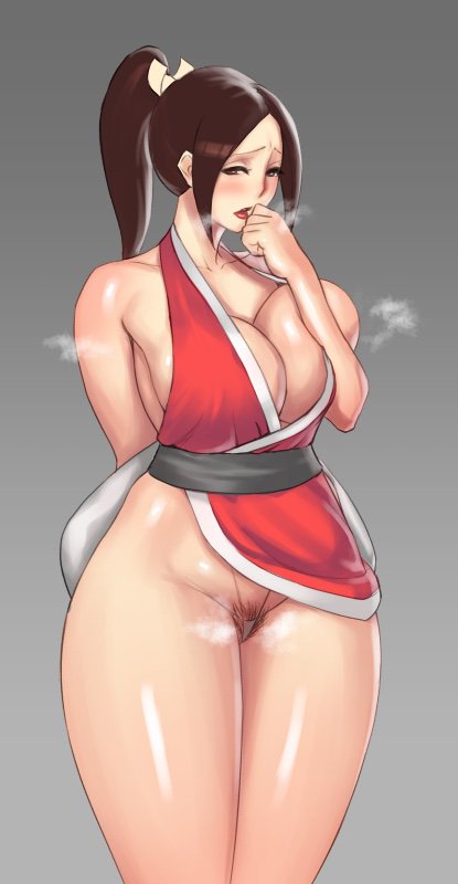 bare_shoulders busty fatal_fury female female_focus female_only g-string k2shh king_of_fighters kunoichi long_hair mai_shiranui ponytail pubic_hair pubic_hair_peek snk solo standing tagme thong wide_hips