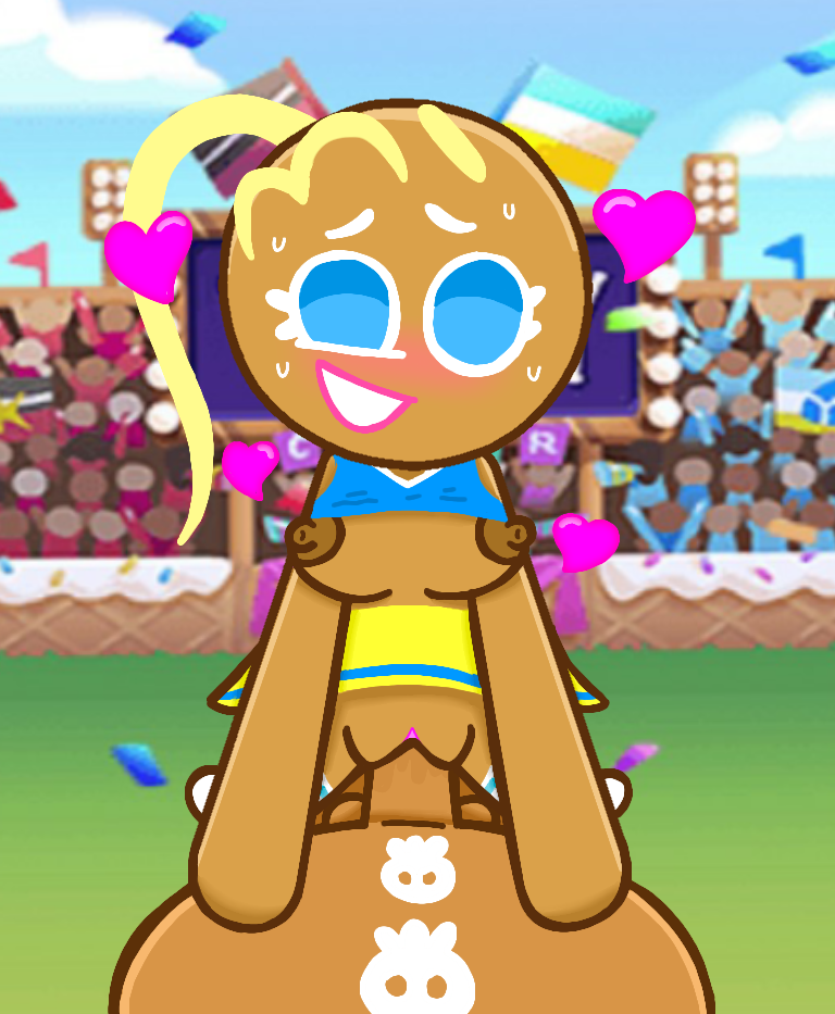 blonde_hair blue_eyes breasts cheerleader_cookie cookie_run female gingerbrave