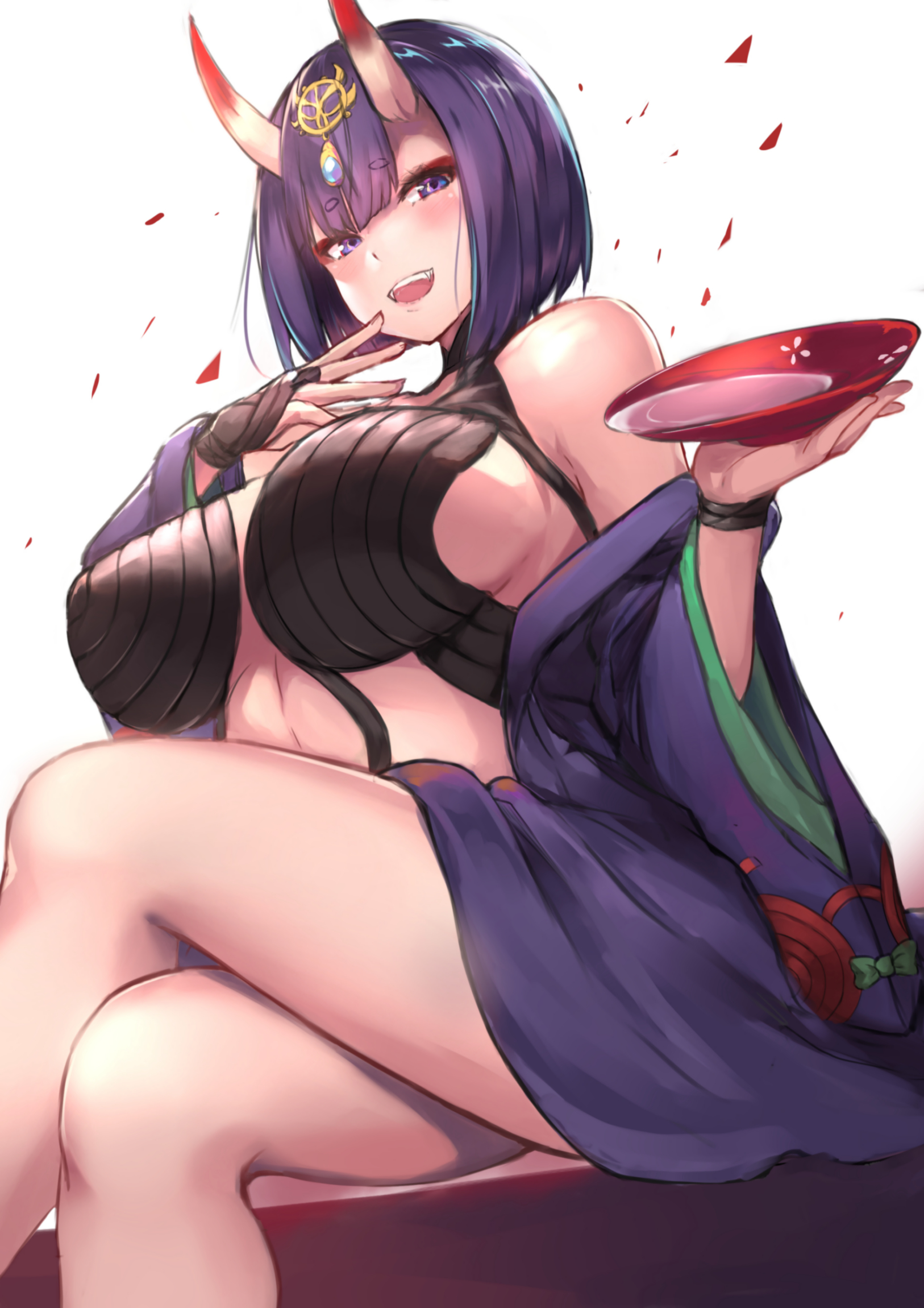 1girls, barefoot, breasts, cleavage, fate (series), fate/grand order, female, female only, huge breasts, looking at viewer, naughty face, seductive, seductive smile, shuten douji (fate), smile, solo, spider apple