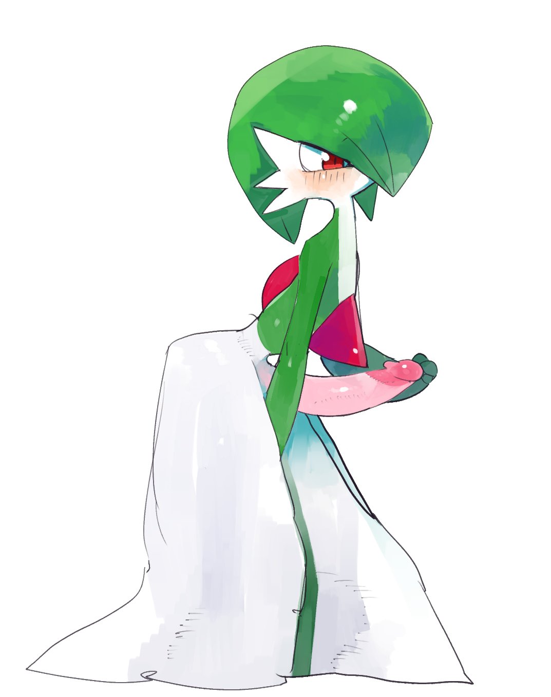 1boy ass big_eyes big_penis blush dress erection feral gardevoir girly hair_over_one_eye hi_res huge_penis humanoid humanoid_penis large_penis liteu male male_gardevoir male_only male_pokemon nintendo penis pokémon_(species) pokemon pokemon_(species) pokemon_rse red_eyes simple_background solo solo_male standing video_games white_background