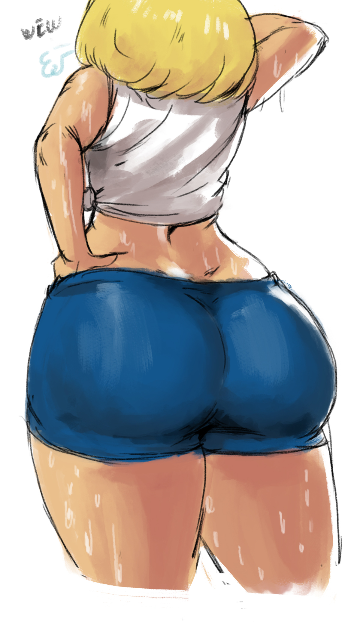 1girls, ass, back, back view, female, female only, gigantic ass, hand on hip, huge ass, milf, mother, rear view, redblacktac, rita loud, shorts, solo, sweat, sweatdrop, the loud house, thick, thick thighs, thighs, white background, wide hips