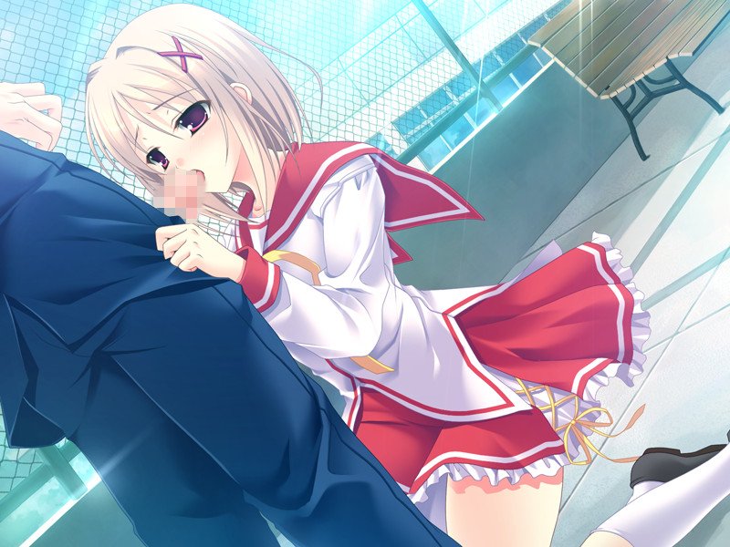 fellatio fujimi_yukari game_cg jpeg_artifacts oral penis purple_eyes satou_satoru school_uniform serafuku tsukushite_ageru_no_ni!