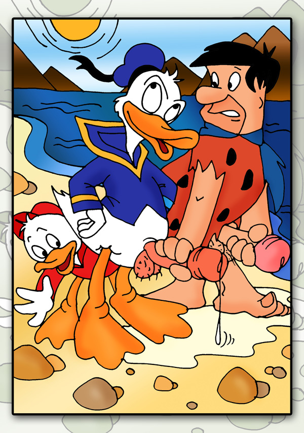 3boys avian bad_art beach bottomless crossover disney donald_duck ducktales erection fred_flintstone gay handjob hanna-barbera holding_penis huey_duck human humanoid_penis looking_at_partner looking_up male male_only penis precum_drip the_flintstones yaoi yaoinami