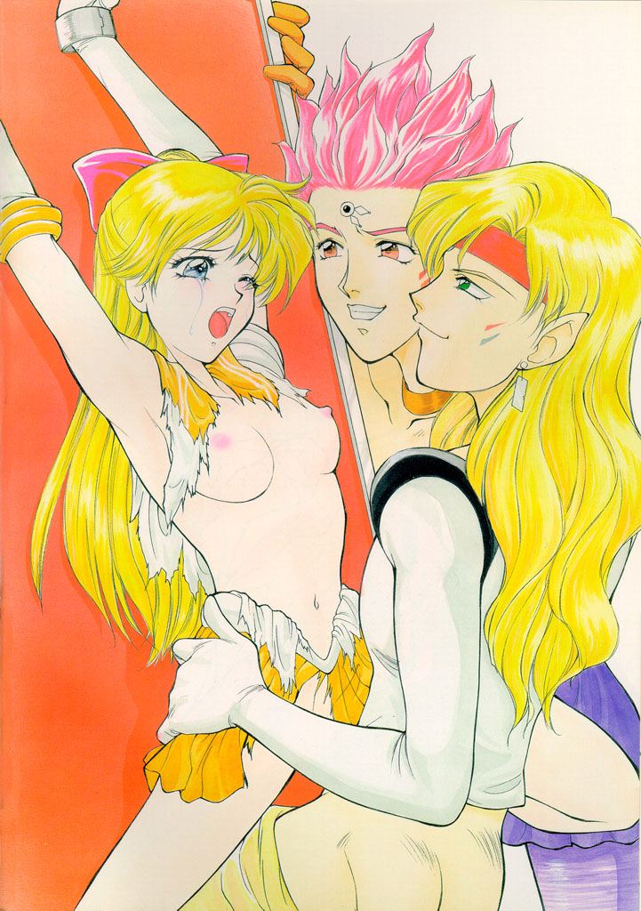 1990s 1995 1girls 20th_century 2boys bishoujo_senshi_sailor_moon blonde_hair bow breasts clothing color female hawk's_eye human male maledom minako_aino multiple_boys nipples rape ripped_clothing robazoku sailor_venus skirt small_breasts tiger's_eye torn_clothes yumesaki_sanjuro