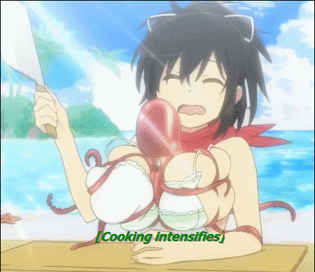 1girls, animated, asuka (senran kagura), breasts, cleavage, female, female only, huge breasts, long hair, meme, octopus, screencap, senran kagura, solo, solo female