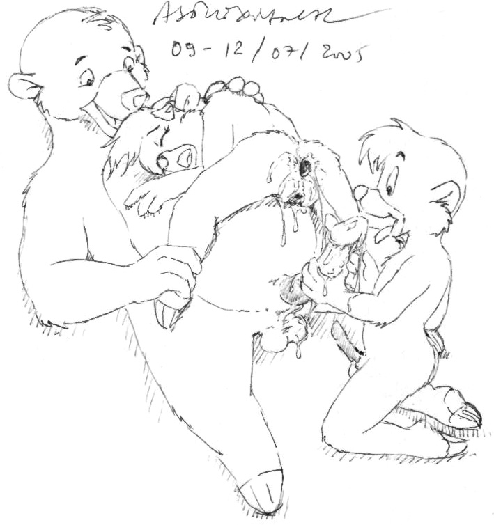 age_difference anthro asthexiancal baloo bear cub disney female fur furry furry_only kit_cloudkicker male mammal molly_cunningham monochrome penis talespin testicles yaoi