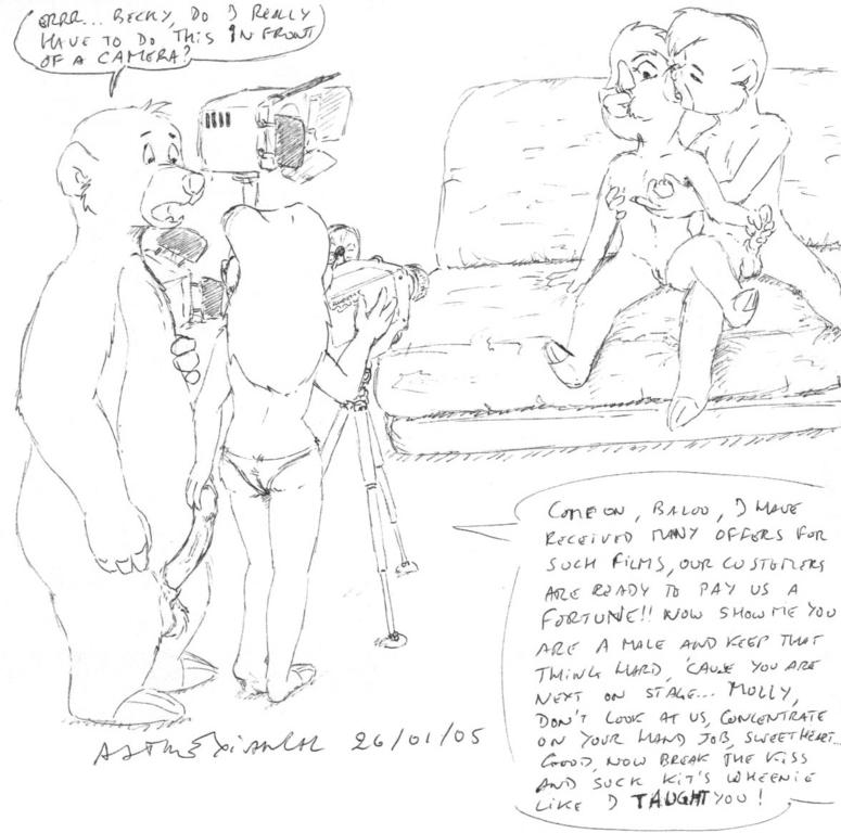 anthro asthexiancal baloo bear cub disney female fur furry kit_cloudkicker male mammal molly_cunningham monochrome nipples penis pussy rebecca_cunningham recording rough_sketch straight tagme talespin