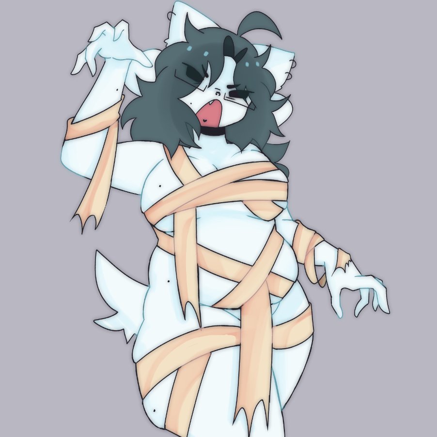 1girls, breasts, covered nipples, covered pussy, female, female only, mummy wrappings, naked, naked female, nude, nude female, pussy, scentedpocky, temmie, temmie (undertale), thighs, undertale