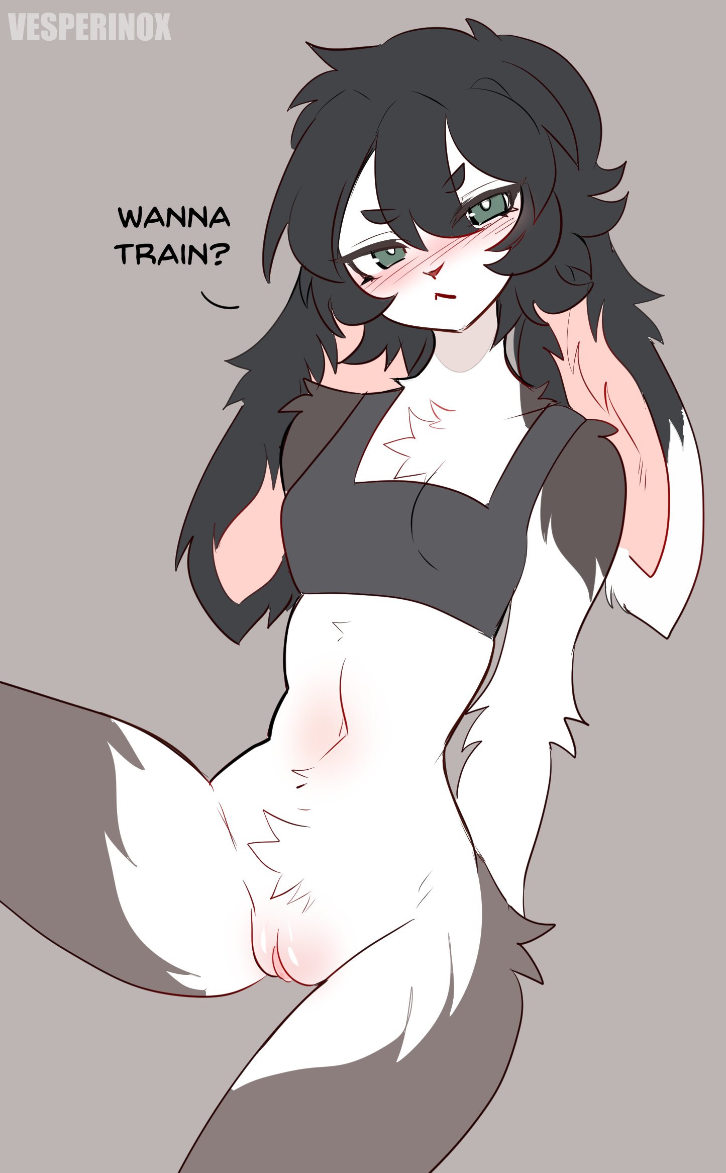 anthro, big ears, black hair, bodily fluids, bottomless, bra, breasts, chest tuft, choker, female, furry, furry only, genital fluids, genitals, green eyes, hair, hi res, jewelry, looking at viewer, mammal, nat (vesperinox), necklace, nipples, one eye closed, pussy, rabbit, short tail, simple background, slim, small breasts, solo, tail, tongue, tuft, vesperinox, white background, wink, winking at viewer