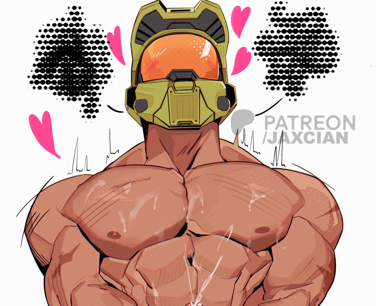 bara, big pecs, cum, cumming, gay, halo (series), helmet, jaxxxed, male, male only, master chief, muscular, muscular male, solo
