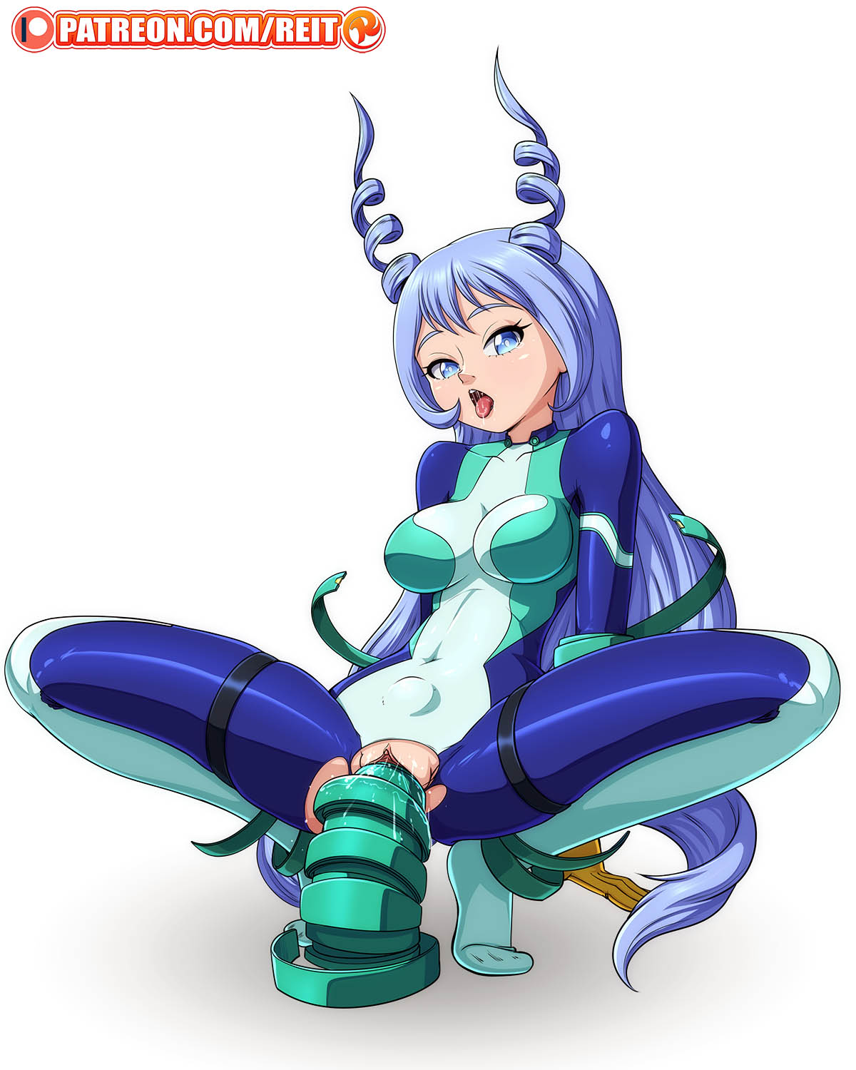 1girls, blue eyes, blue hair, blue-haired female, bodysuit, dildo, dildo in pussy, dildo sitting, female, female human, female penetrated, hadou nejire, hadou nejire (hero outfit), hero outfit (mha), human, looking at viewer, masturbation, my hero academia, nejire hado, nejire hado (hero outfit), open legs, open mouth, patreon, penetrable sex toy, pussy, reit, superhero costume, superheroine, torn bodysuit, vaginal, vaginal insertion, vaginal masturbation, vaginal penetration, white background