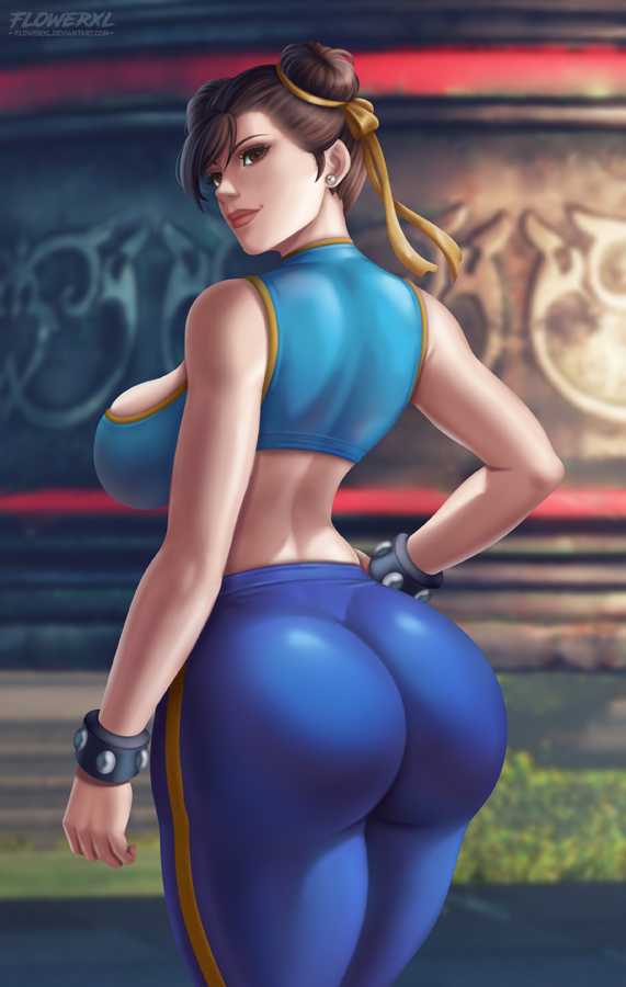 1girls, ass, backboob, big ass, big breasts, breasts, bubble ass, bubble butt, chun-li, female, female only, flowerxl, from behind, huge ass, large breasts, looking at viewer, looking back, pants, skin tight, solo, standing, street fighter, thick thighs, tight pants, wide hips