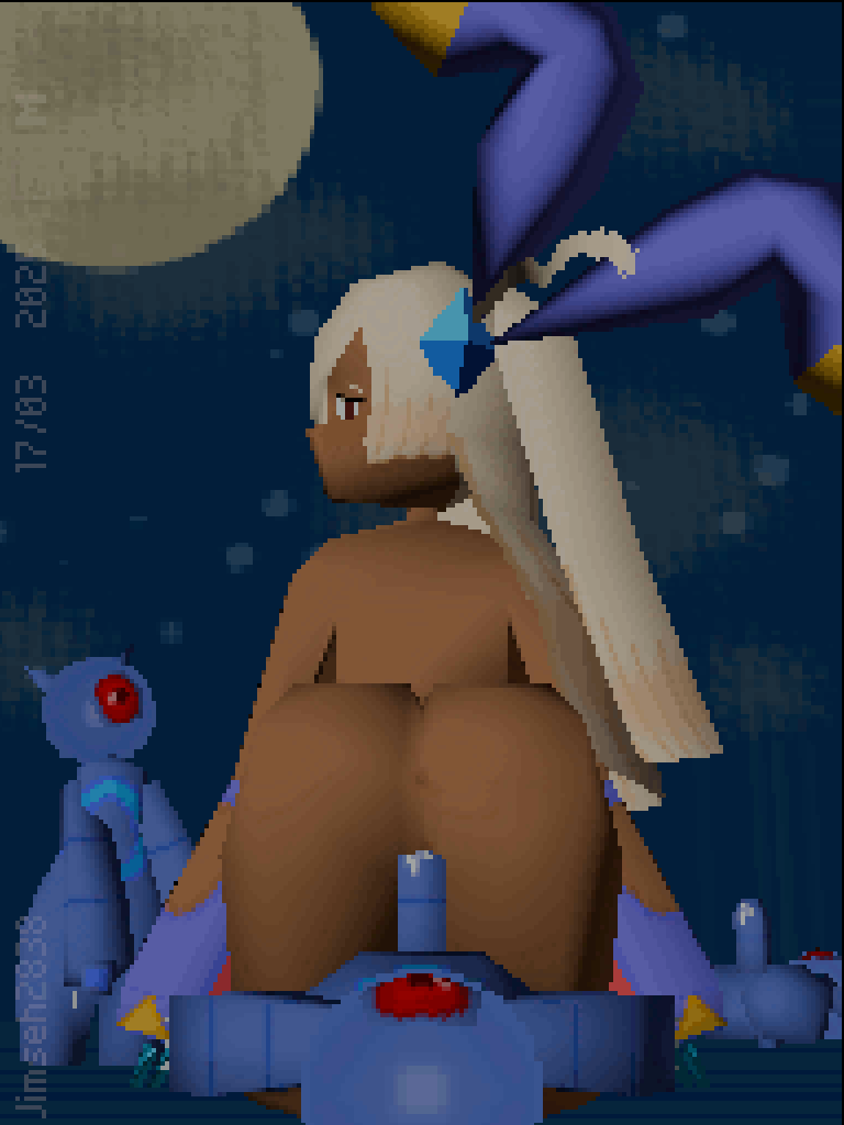 1girls, 3boys, 3d, animated, animated gif, anus, ass, being watched, big ass, blonde hair, dark-skinned female, gif, jimseh2838, looking back, loop, low poly, majin shoujo, miah (majin shoujo), monster, monster on female, moon, night, pussy, pussy juice, reverse cowgirl position, riding penis, watching