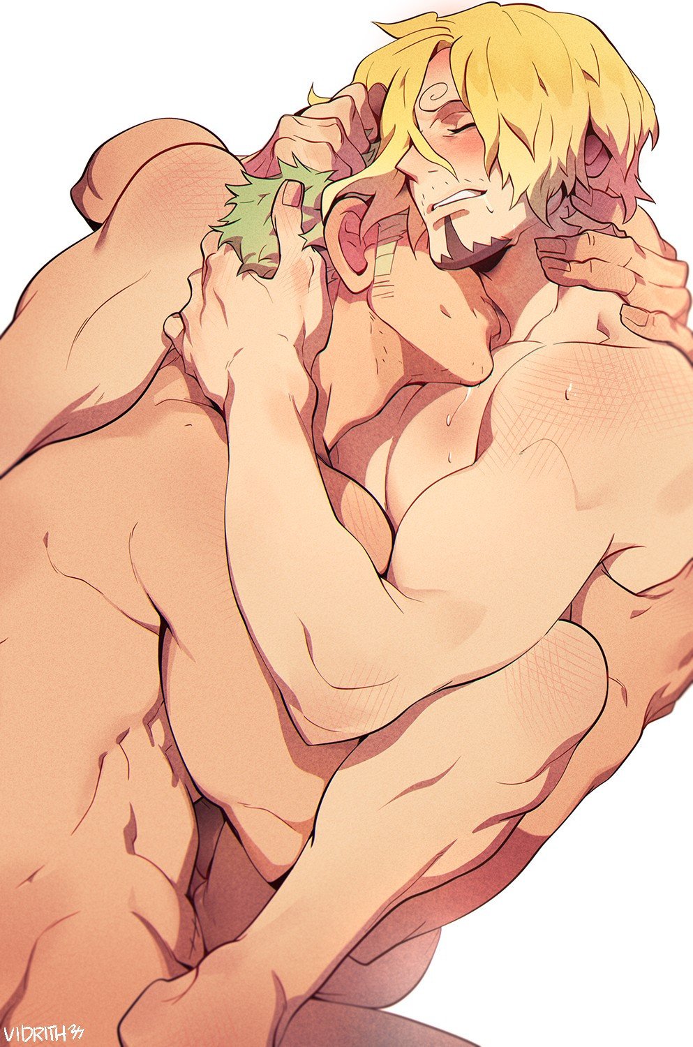 bara, gay, male, male focus, male only, muscular, muscular male, one piece, roronoa zoro, vidrith, vinsmoke sanji, yaoi