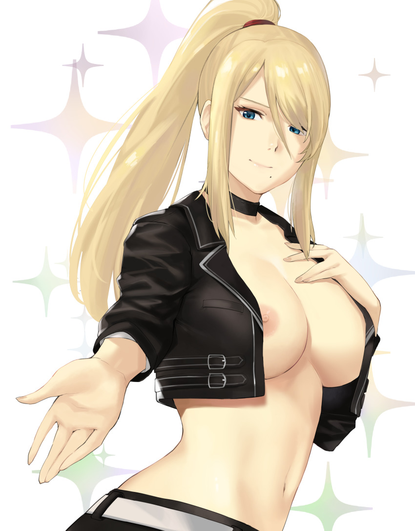 big breasts, breasts, female, female protagonist, j@ck, jacket, large breasts, looking at viewer, metroid, nintendo, samus aran