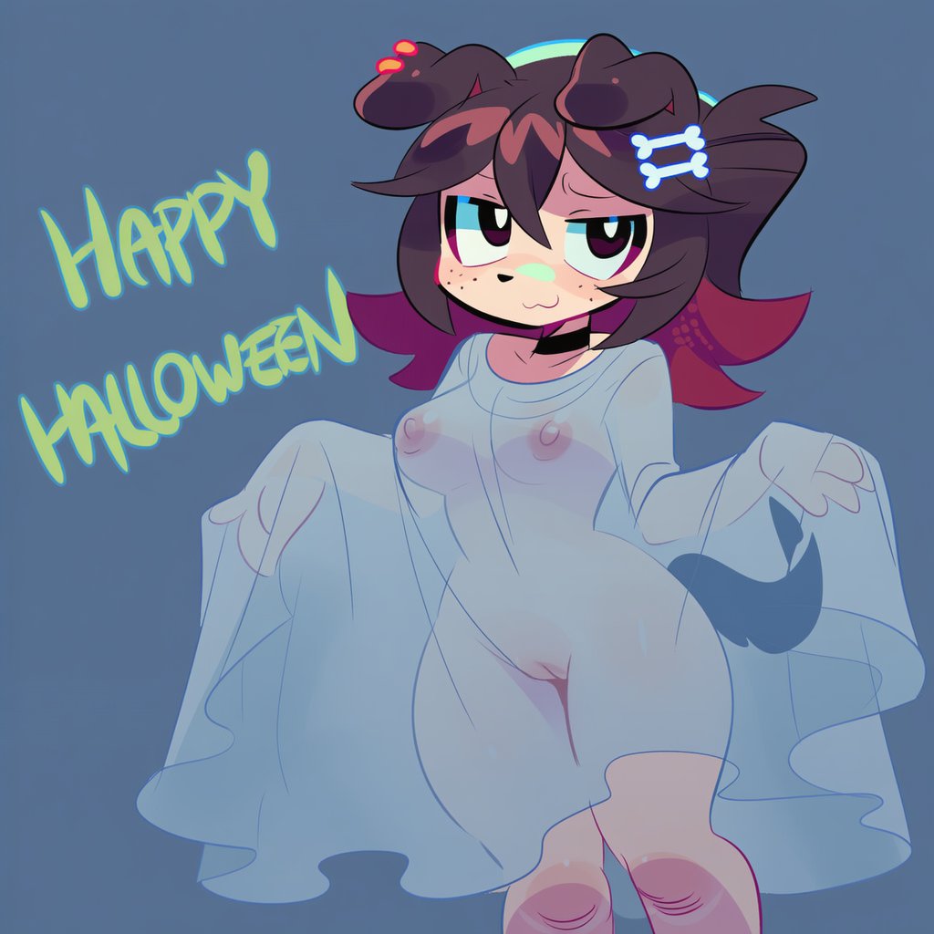 ai generated, animal ears, animation meme community, digitalfurrr (artist), dog girl, female, multicolored hair, sashley, suggestive, transparent clothing, velvet (sashley)