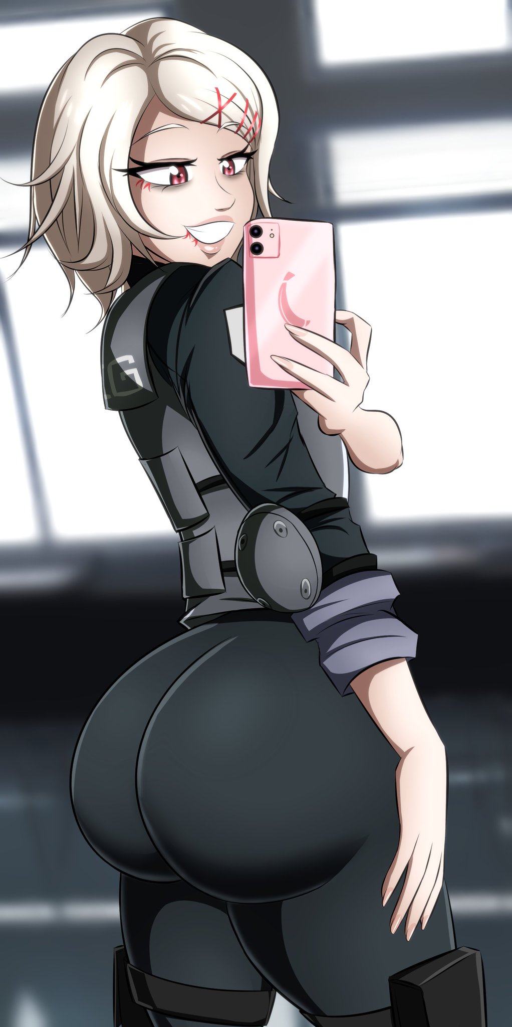 armor, artist request, ass, ass selfie, big ass, booty, femboy, glazinbuns, juuzou suzuya, selfie, tight clothing, tokyo ghoul