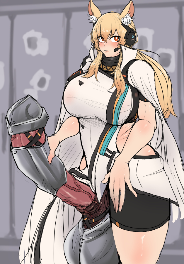 animal_ears animal_genitalia arknights blonde_hair cock_armor futanari horsecock huge_balls huge_breasts huge_cock masso_nullbuilt nearl_(arknights) nearl_the_radiant_knight_(arknights) orange_eyes ponytail see-through_clothing tagme thick_thighs