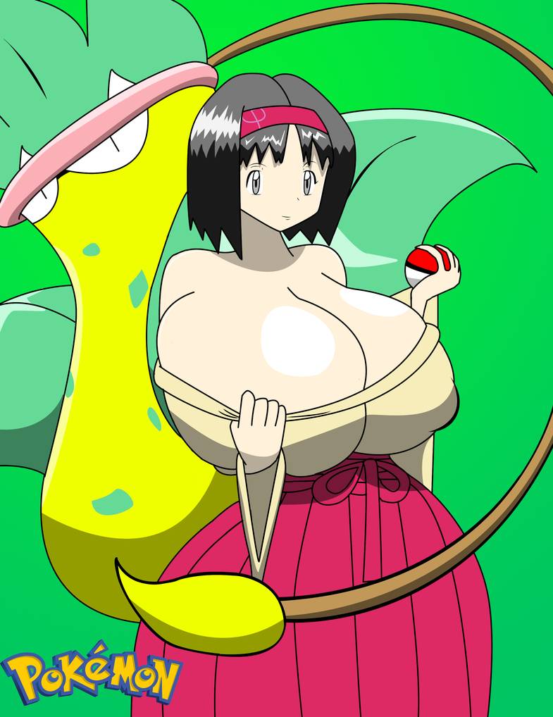 1girls alternate_breast_size big_breasts black_eyes black_hair breasts cleavage clothed curvy erika_(pokemon) eye_contact female feral green_background grey_eyes hairband hakama huge_breasts human hyper hyper_breasts igphhangout kimono large_breasts looking_at_viewer nintendo nude plant poke_ball pokemon pokemon_rgby pose short_hair solo solo_focus source_request text victreebel wide_hips yellow_skin