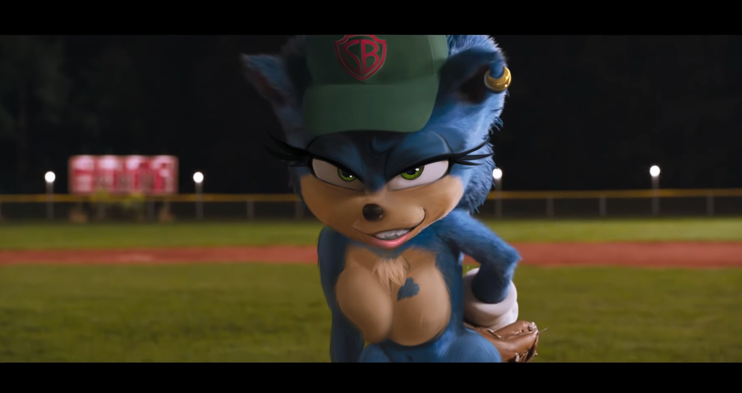 1girls, 2021, 2021s, anthro, baseball, baseball cap, baseball glove, big breasts, blue fur, breasts, casual, crossgender, ear piercing, ear ring, edit, edited, eulipotyphlan, exposed torso, eyelashes, female, female focus, female only, footwear, fur, furry, furry female, genderswap, genderswap (mtf), gloves, green eyes, handwear, headwear, hedgehog, hedgehog girl, huge breasts, large breasts, lips, looking at viewer, mobian (species), mostly nude, mtf crossgender, neckwear, paramount pictures, rule 63, screenshot, screenshot edit, sega, shadman, shoes, smile, smiling at viewer, snout, socks, sonic (series), sonic the hedgehog, sonic the hedgehog (film), sonic the hedgehog (series), sonique the hedgehog, white gloves