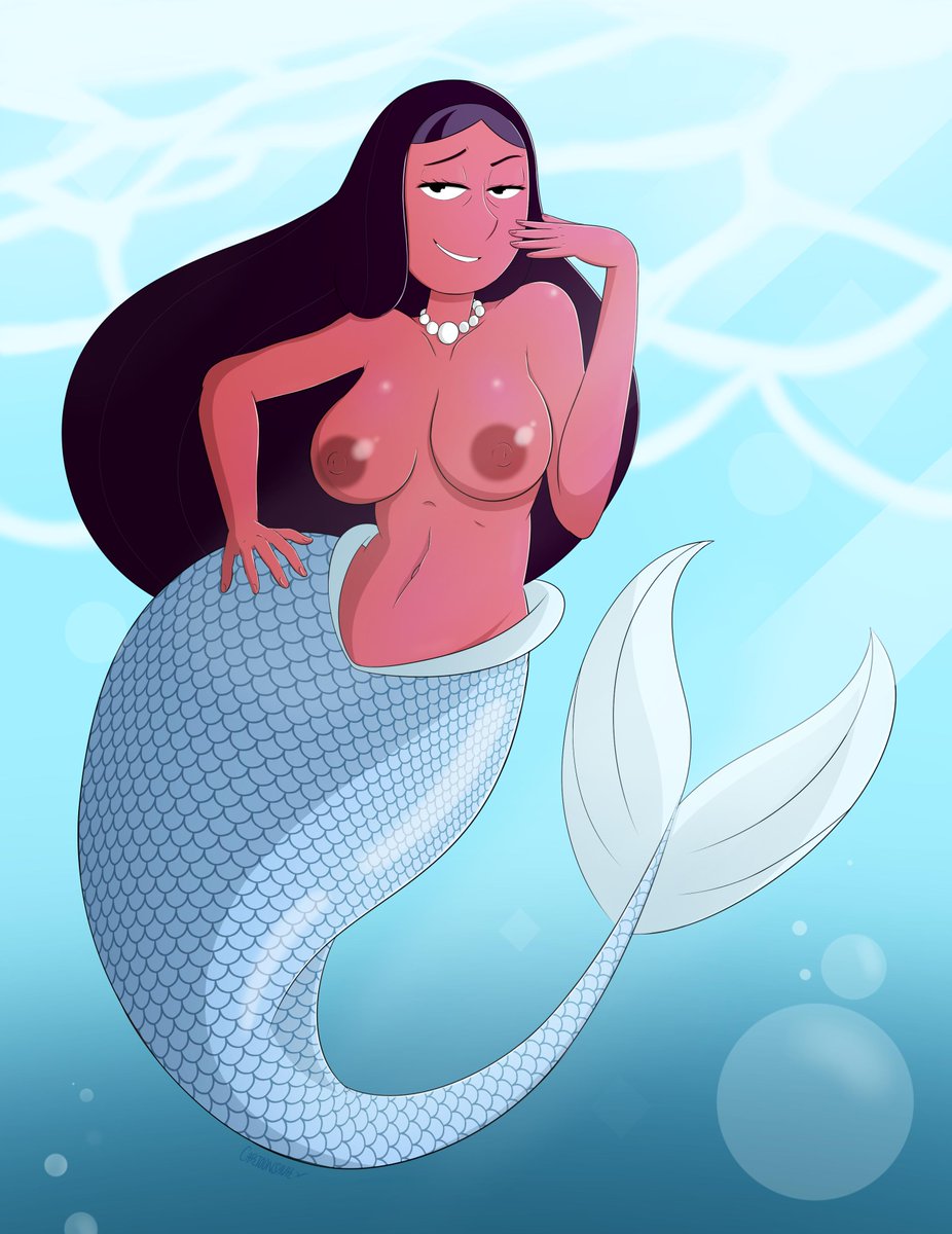 1girls, black hair, breasts, cartoonsaur, dark skin, dark-skinned female, female, female only, long hair, merfolk, mermaid, mermaid tail, milf, necklace, priyanka maheswaran, seductive look, solo, solo female, steven universe, straight hair, thick mermaid hips, topless, underwater, water