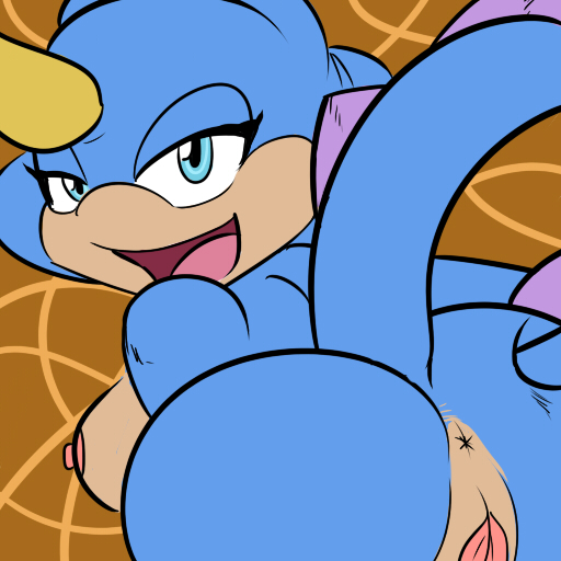 2011 anthro anus ass blue_eyes breasts fan_character female looking_at_viewer looking_back open_mouth presenting presenting_hindquarters pussy saltcore solo sonic_(series) thick_thighs