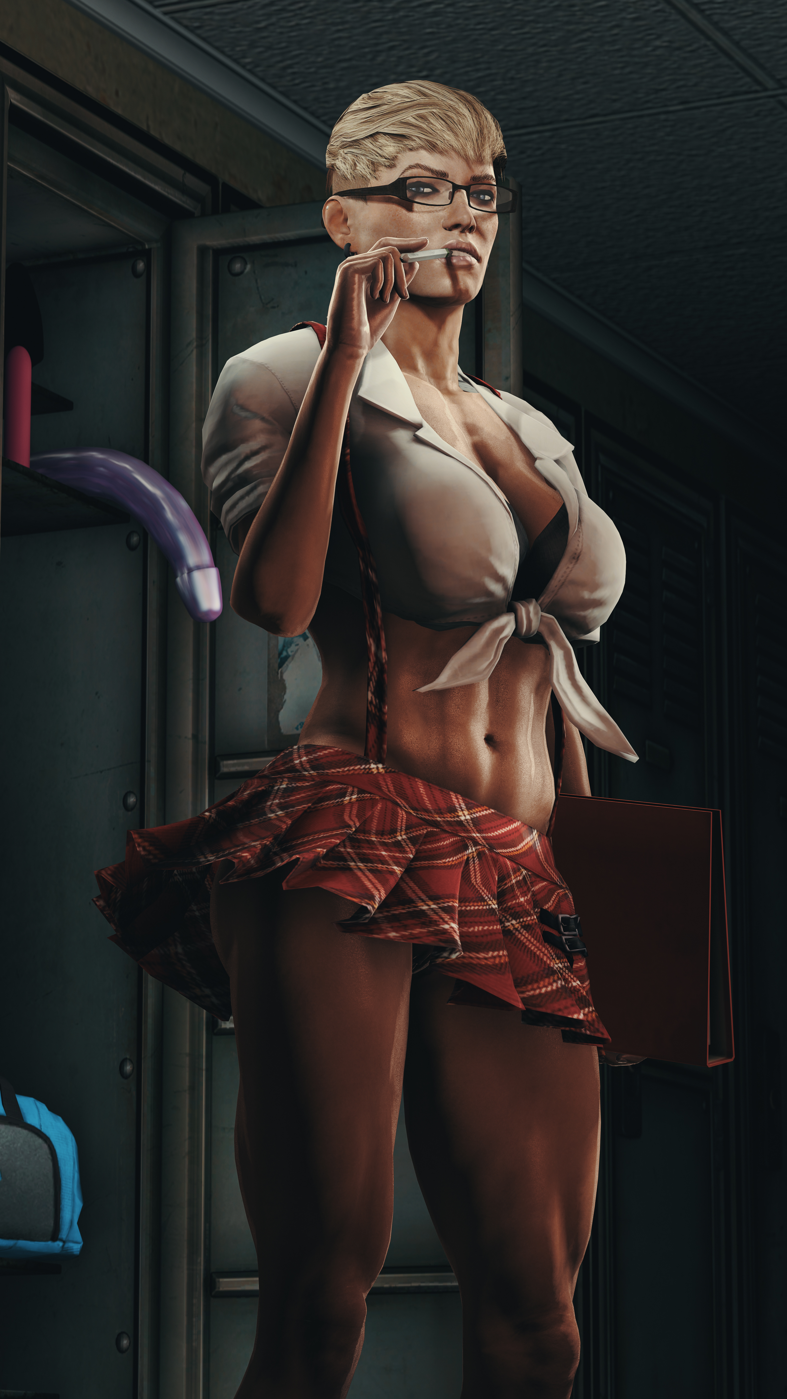 1girls, 3d, abs, athletic, bare legs, bare midriff, big breasts, blonde hair, blue eyes, breasts, busty, cassie cage, cleavage, crop top, dildo, eyelashes, eyewear, female, female focus, female only, glasses, labia, large breasts, locker room, miniskirt, mortal kombat, mortal kombat x, muscular, muscular thighs, navel, pinup, pussy, school uniform, schoolgirl uniform, short hair, skimpy, skimpy clothes, skirt, slop art, solo, standing, suspenders, tagme, upskirt, vagina