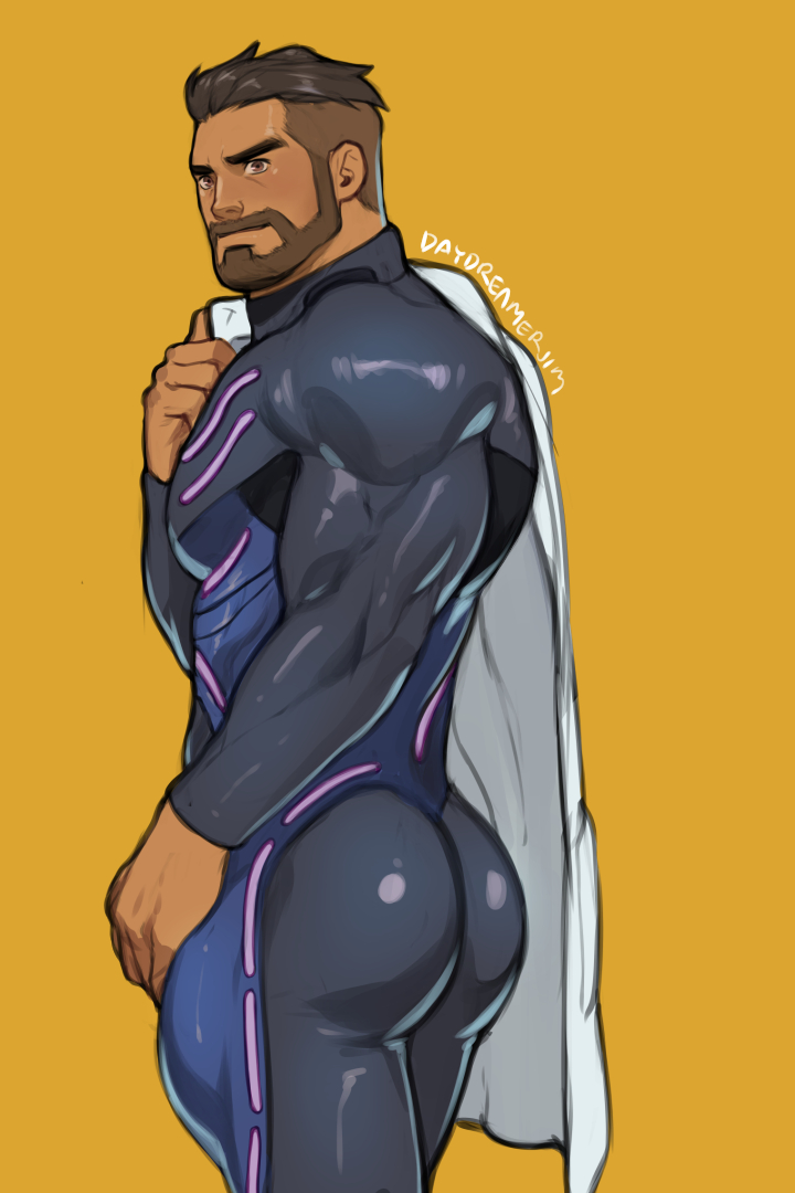 1boy, ass, bara, beard, clothed, daydreamerjim, gay, gay male, looking back, male, male only, muscles, muscular, muscular male, pokemon, pokemon sv, professor turo, yaoi