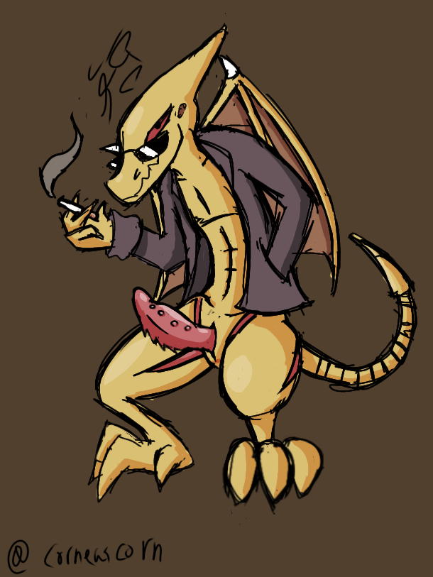 animal_genitalia anthro bottomless clothing corneuscorn dragon fan_character looking_at_viewer male male_only metroid nintendo penis reptile ridley scalie signature simple_background video_games