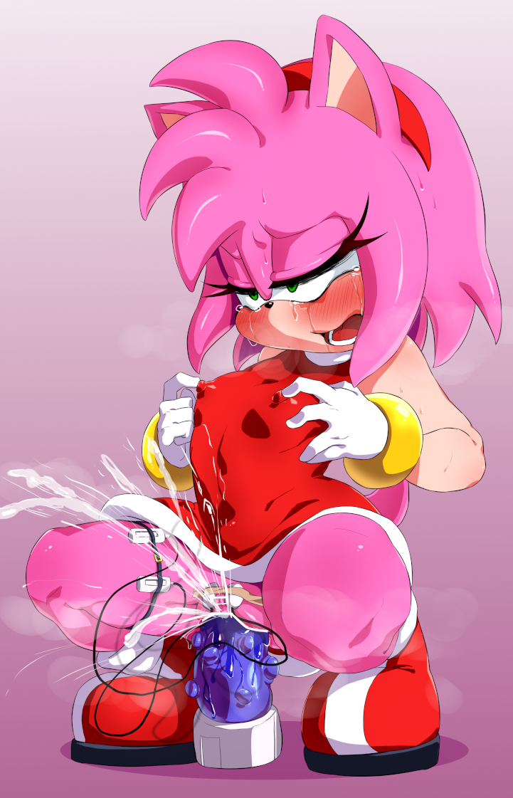 ahe_gao amy_rose blush bottomless dildo_in_pussy dildo_sitting knobbed_dildo nipple_bulge nipple_tweak open_mouth rom sonic_(series) squatting squirting tears vibrator vibrator_on_clitoris