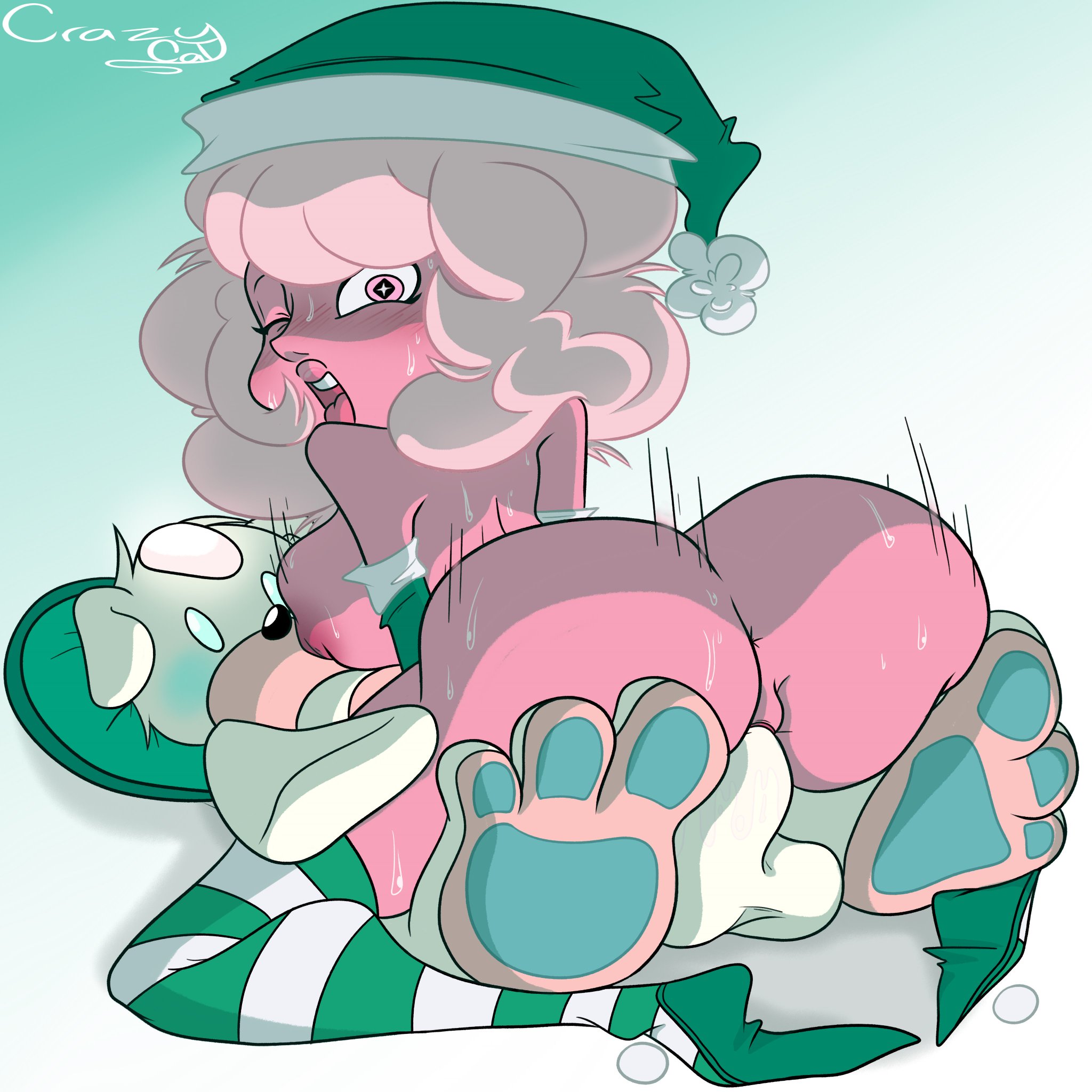 caught, caught in the act, crazycat, diamond authority, female, gem (species), insertion, looking back, motion lines, pearl (steven universe), pink diamond (steven universe), steven universe, teddy bear