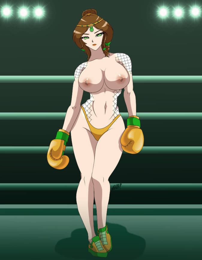 1girls asian_mythology big_breasts boxing boxing_gloves boxing_ring brown_hair chinese_mythology desingahv female female_only fighting_ring gloves goddess hi-rez_studios light-skinned_female light_skin mythology nu_wa_(smite) scales smite solo wide_hips yellow_boxing_gloves yellow_gloves