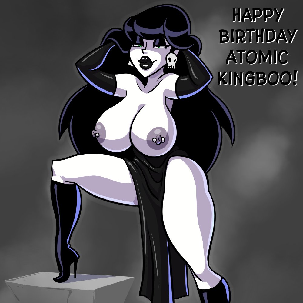 1girls, 2021, areola, areolae, artist name, atomickingboo, black hair, black lips, black lipstick, breasts, bust, busty, curvaceous, curvy, curvy figure, eyes, female, female focus, fuck me boots, goth, goth girl, green eyes, hair, happy birthday, high heel boots, high heels, hips, hourglass figure, huge areolae, legs, light skin, light-skinned female, lindel dollice quilten, lips, lipstick, long hair, nipple piercing, nipples, oc, original, original character, pale skin, pale-skinned female, partially clothed, phazyn, piercing, present, the besties (atomickingboo), thick legs, thick thighs, thighs, top heavy, upper body, voluptuous, wide hips