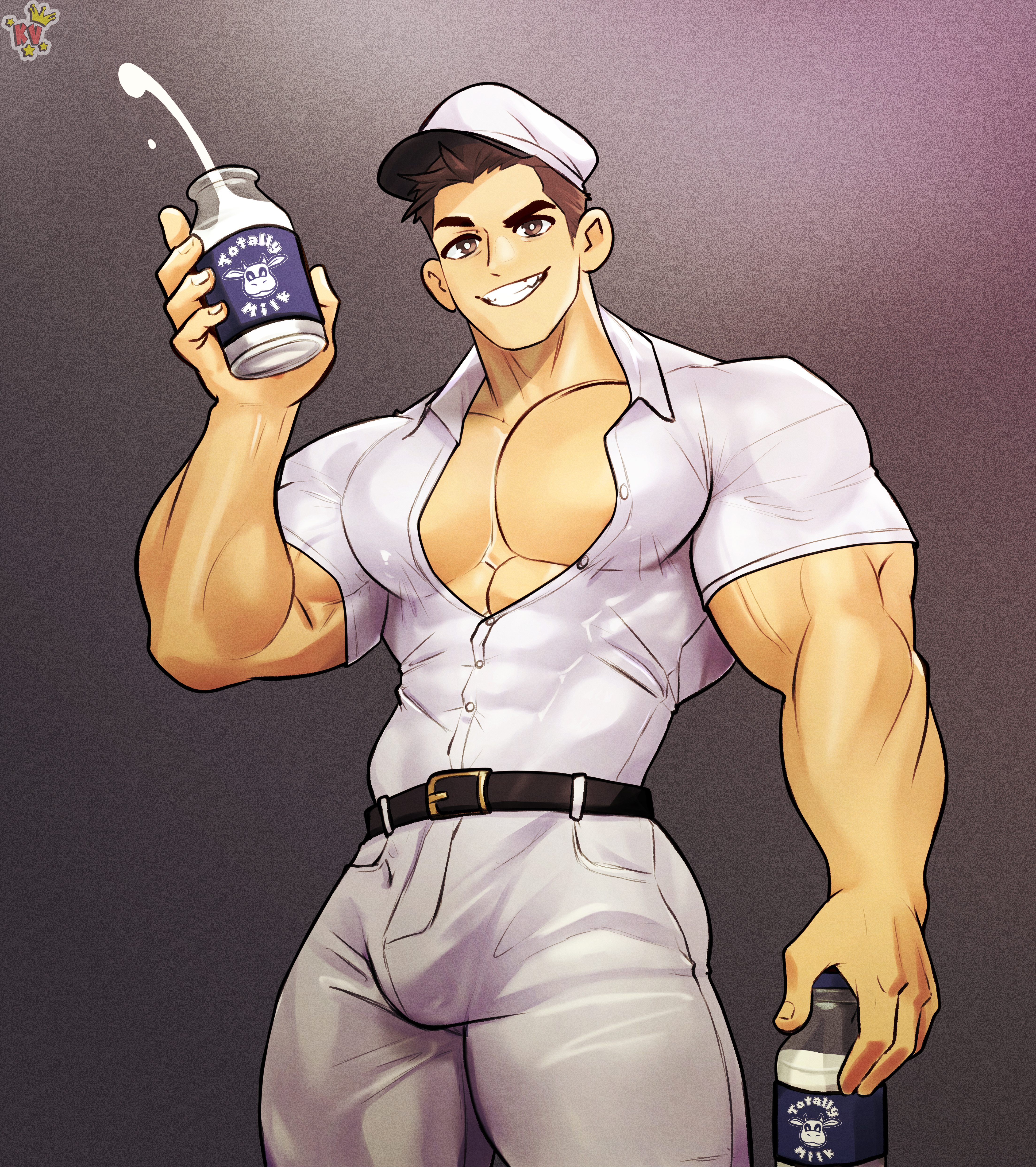bara, bulge, clothing, flaccid, francis mosses, kingdom velvet, male, male only, milkman, muscular, muscular male, penis, solo, solo focus, solo male, that's not my neighbor, tight clothing, yaoi