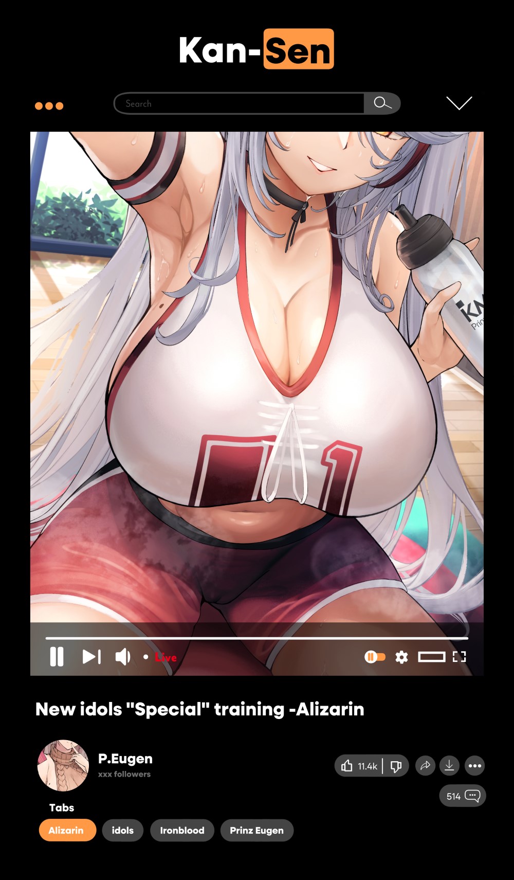 1girls azur_lane booty_shorts breasts cameltoe cleavage female huge_breasts iron_blood_(azur_lane) light-skinned_female light_skin long_hair naughty_face prinz_eugen_(azur_lane) prinz_eugen_(brilliant_touchdown)_(azur_lane) short_shorts shorts smile sports_bra sportswear thick_thighs twintails white_hair yusha_(m-gata)