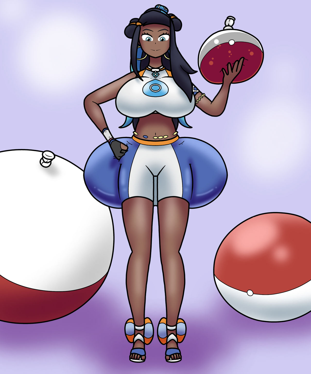 1girls alternate_breast_size ass ass_inflation female female_only gballoon human inflating_ass inflation nessa_(pokemon) pokemon pokemon_ss pump solo