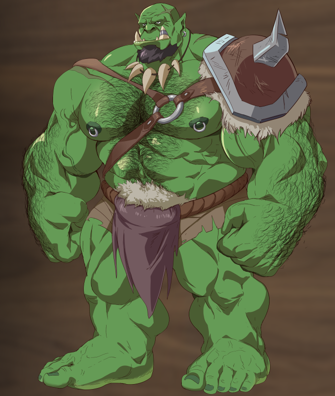 1boy bara body_hair korg_(lustful_desires) lustful_desires male male_only muscular official_art orc pierced_nipples zoroj