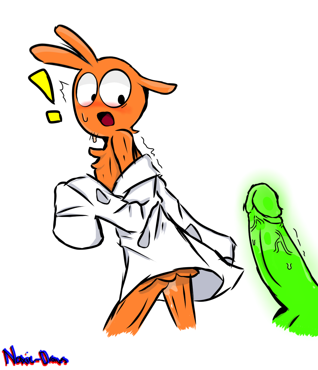 blush dripping_cum exclamation_point gay glowing_penis lord_hater naxie-draws orange_fur oversized_clothes suprised_look wander_(wander_over_yonder) wander_over_yonder white_background