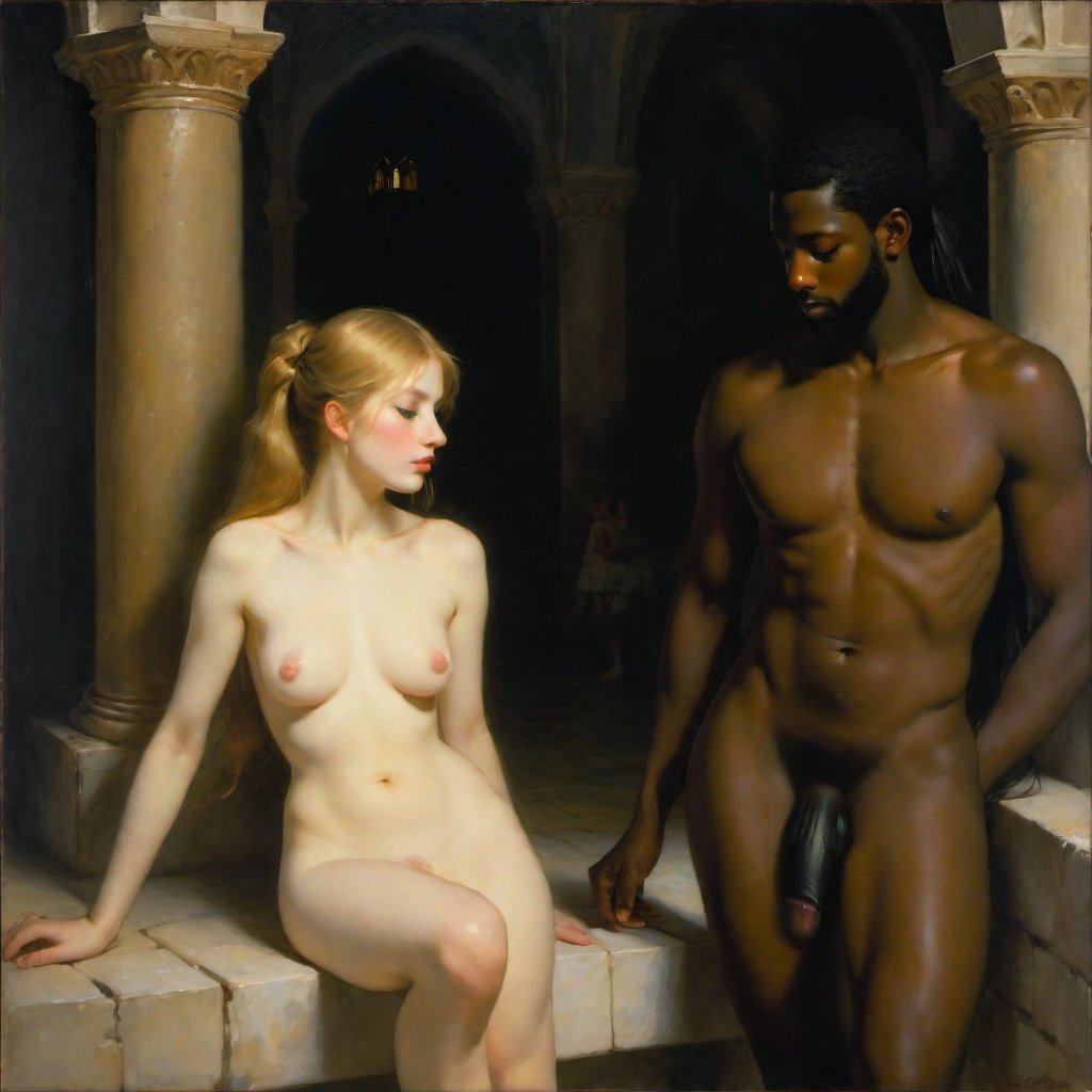 1boy, 1girls, ai generated, big penis, dark skin, dark-skinned male, female, interracial, male, penis, taprincesserose