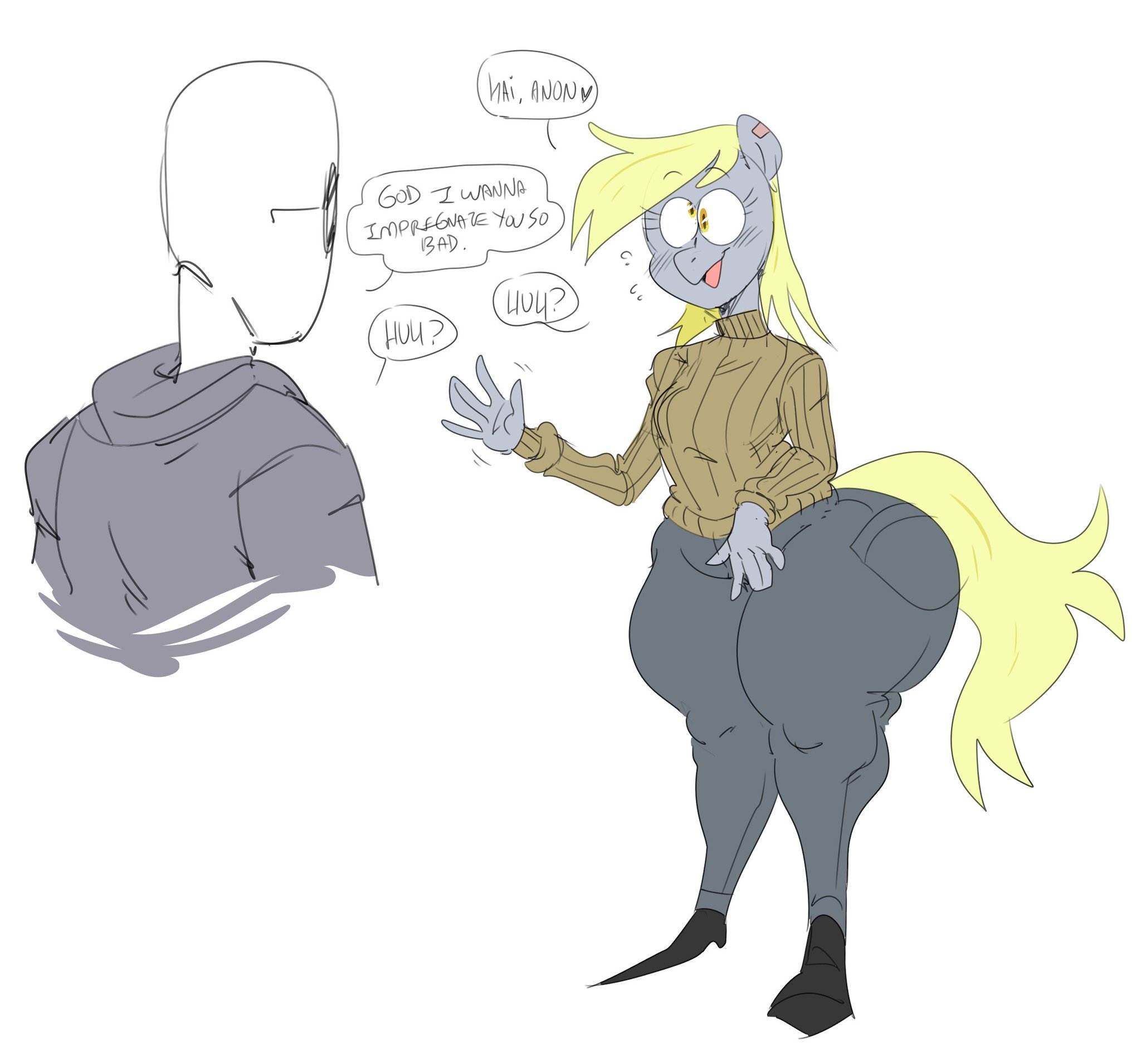 clothing, derpy hooves, dialogue, english text, female, male, mhdrawin, my little pony, tagme, text