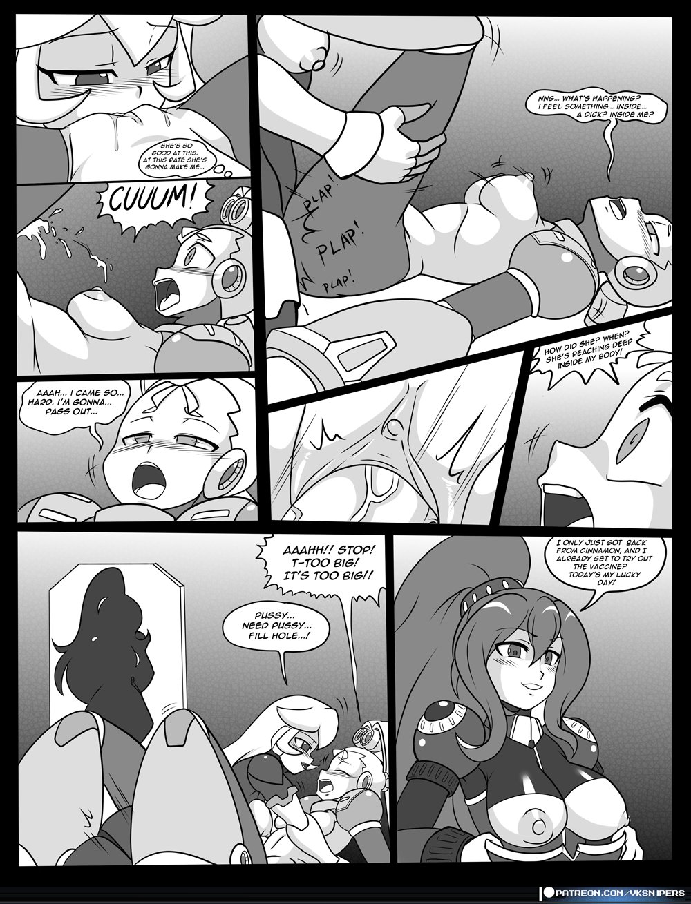 1girls 2024 2futas areolae big_breasts big_penis breasts clothed clothing comic dialogue english_text erection female futa_on_female futa_sans_balls futanari humanoid humanoid_penis iris_-another-_(mega_man) medium_breasts mega_man mega_man_x mega_man_x_dive mega_man_zx monochrome mostly_clothed nipples nude on_back orgasm pallette pandora_(mega_man) penis rape robot robot_girl standing vaginal_penetration vcampan