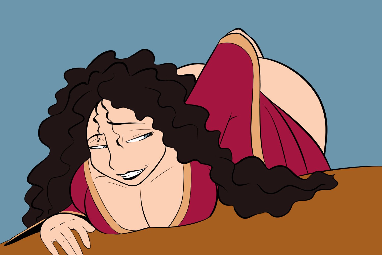 ass, bent over, bent over table, big ass, black hair, cleavage, clothing, disney, disney villains, dress, fat ass, female, female only, looking back, milf, mother gothel, scrabble007, sole female, solo, tangled