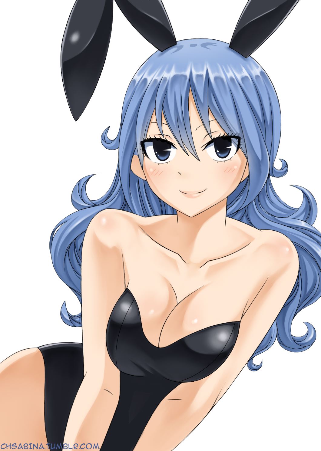 1girls, artist request, blue hair, blue-haired female, breasts, bunny ears, bunnysuit, fairy tail, female, juvia lockser, looking at viewer, tagme