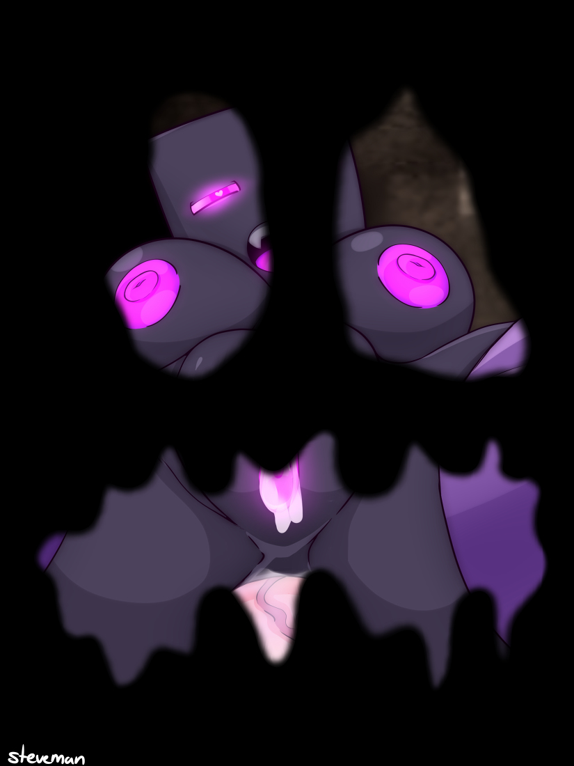 anal big_breasts black_body breasts cave enderman enderwoman heart-shaped_pupils minecraft open_mouth purple_eyes purple_nipples purple_pussy rule_63 sex steveman