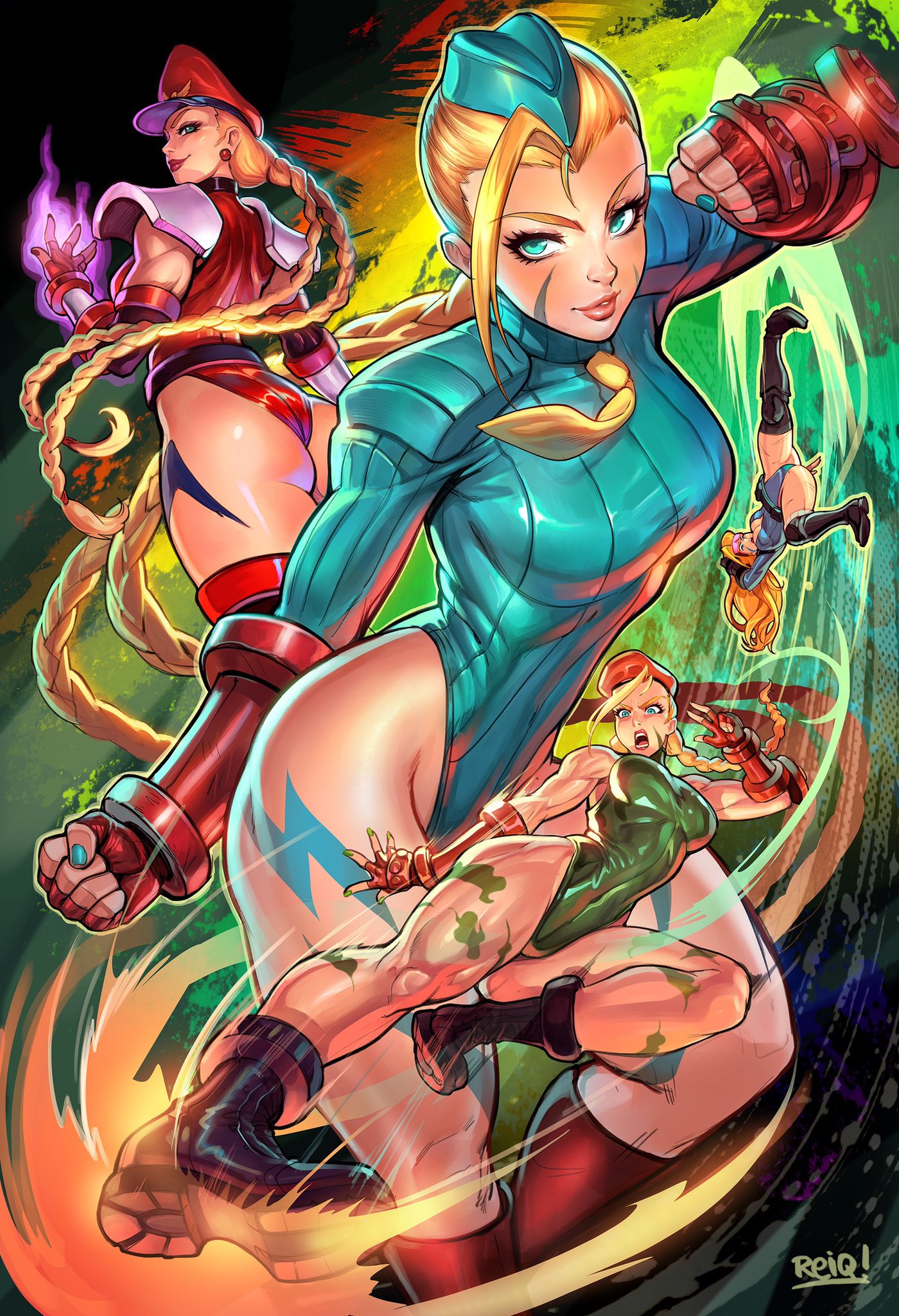 alternate costume, beret, boots, breasts, cammy white, capcom, female, garrison cap, highres, leotard, medium breasts, military uniform, necktie, reiq, street fighter, street fighter alpha, street fighter alpha 3, street fighter ii