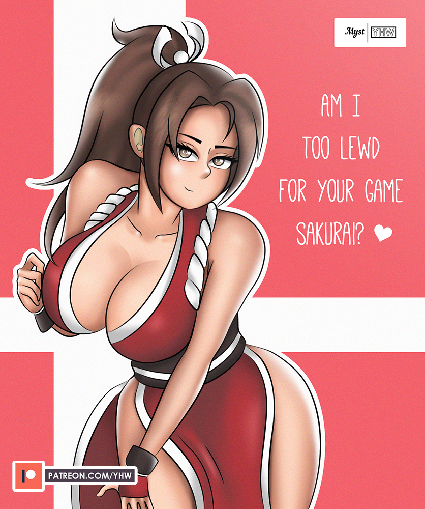 1girls, breasts, brown eyes, brown hair, cleavage, fatal fury, female, female only, king of fighters, large breasts, mai shiranui, ponytail, revealing clothes, solo, super smash bros., yhw