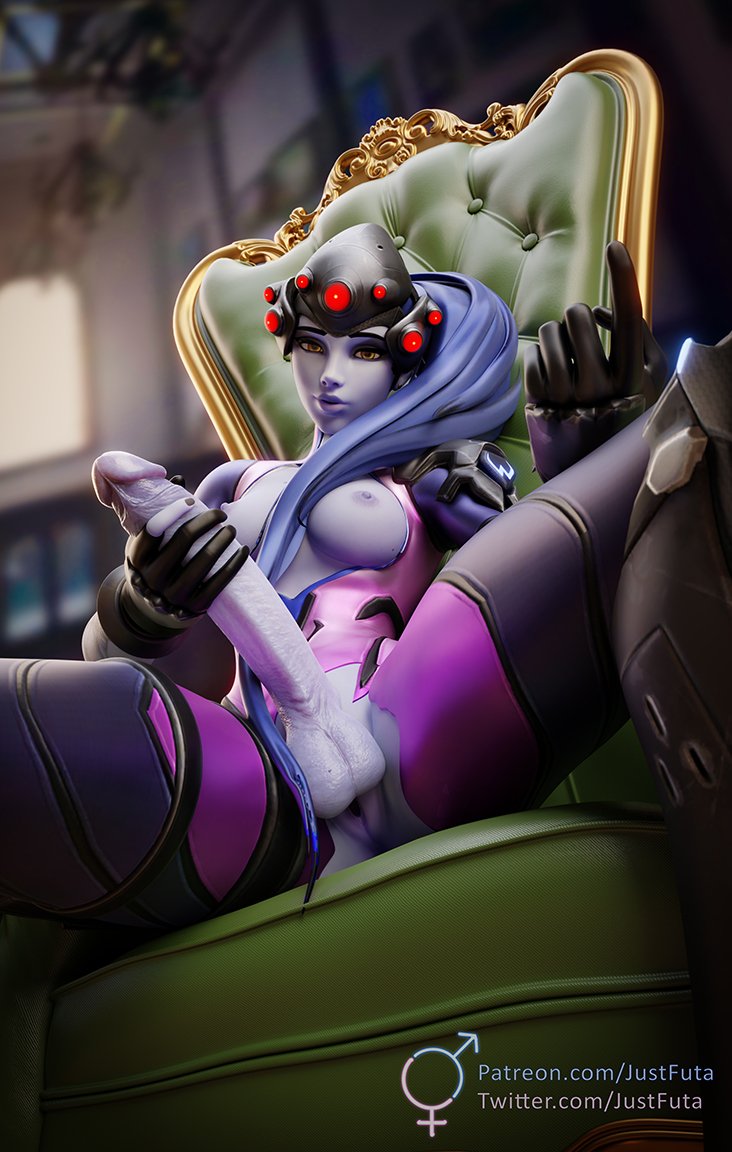 1futa, 3d, 3d (artwork), areolae, ass, balls, blender, bodysuit, breasts, crotchless, erect nipples, erection, full-package futa, futa only, futanari, gloves, huge cock, huge penis, intersex, justfuta, looking at viewer, lost clothes, nipples, no bra, no panties, overwatch, penis, penis out, pussy, realistic, small breasts, solo, spread legs, testicles, torn bodysuit, torn clothes, widowmaker