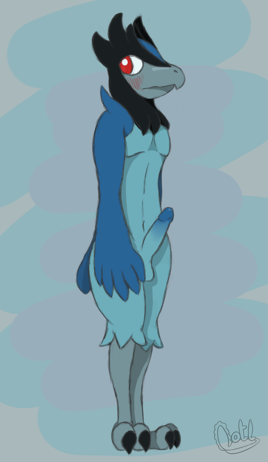 1boy 2019 anthro anthrofied beak blush corvisquire digital_media_(artwork) erection hi_res humanoid_penis lewd_lotl male male_only nintendo nude penis pokémon_(species) pokemon pokemon_ss pokemorph portrait solo standing testicles text toony video_games watermark wide_hips