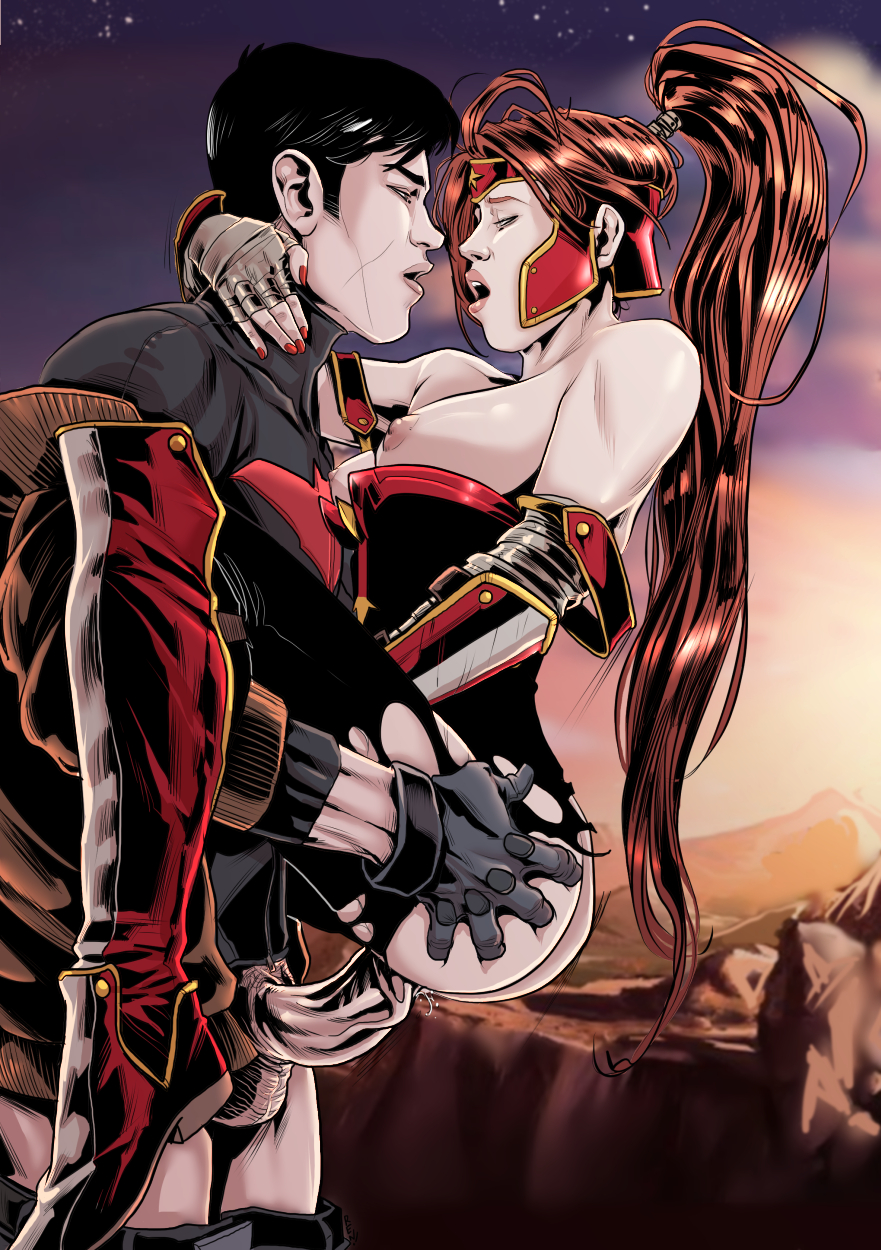 1boy 1girls artemis_(dc) artemis_of_bana-mighdall ass_grab black_hair breasts breasts_out carrying carrying_partner clothed_sex dc dc_comics face-to-face female female_penetrated ginger half-dressed hand_on_ass high_ponytail holding_partner jason_todd long_hair male male/female male_penetrating open_mouth passionate_sex penis penis_in_pussy ponytail red_hair red_hood_(dc) red_hood_and_the_outlaws redhead renx romantic_sex sex stand_and_carry_position standing_sex straight vaginal_penetration