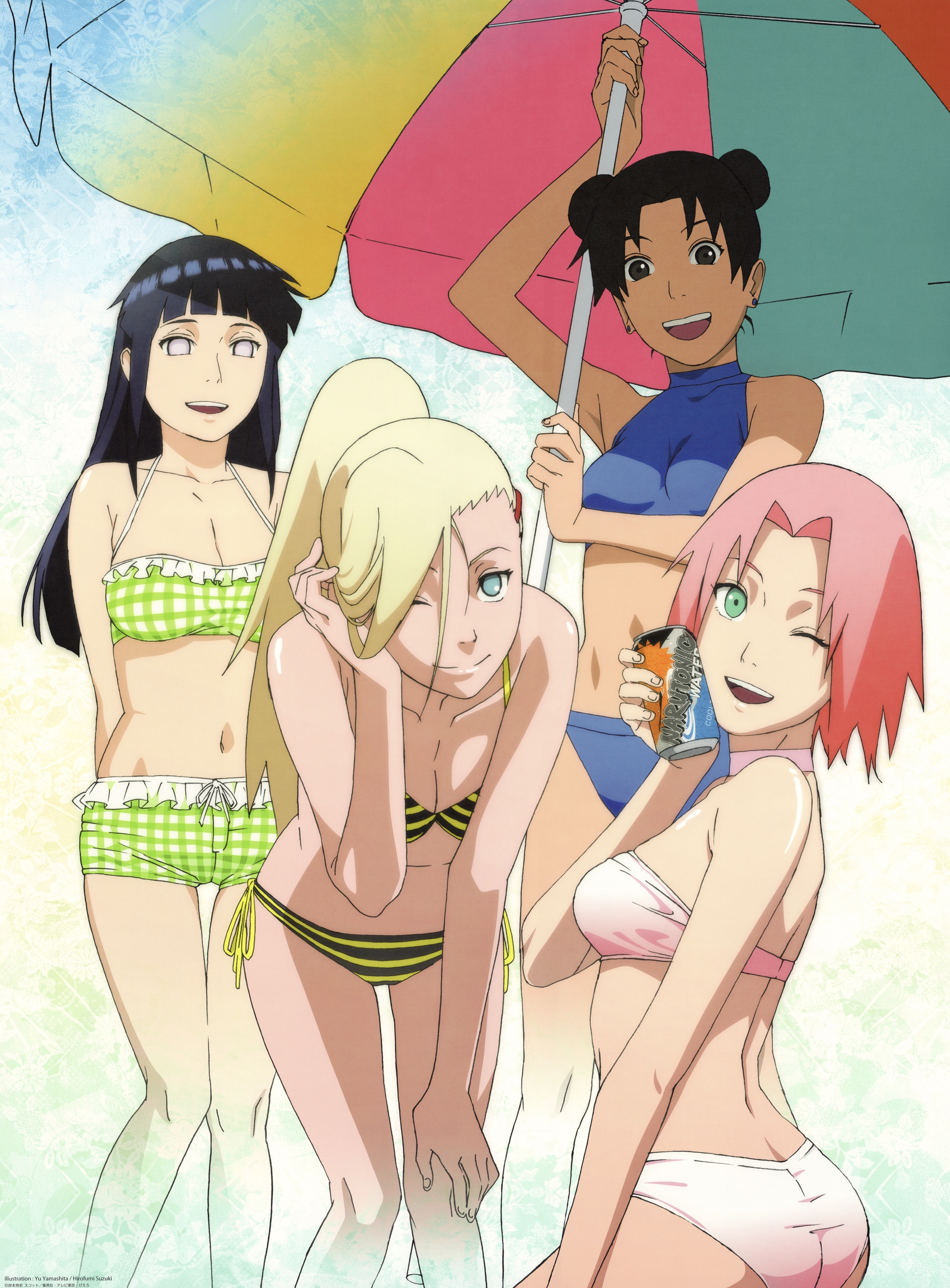 4girls, bikini, breasts, female, haruno sakura, hyuuga hinata, ino yamanaka, multiple females, multiple girls, naruto, naruto (series), sakura haruno, tenten, umbrella, yamanaka ino